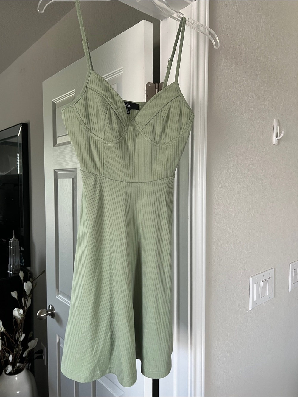 Lulu's Sage Green Ribbed Bustier Skater Dress